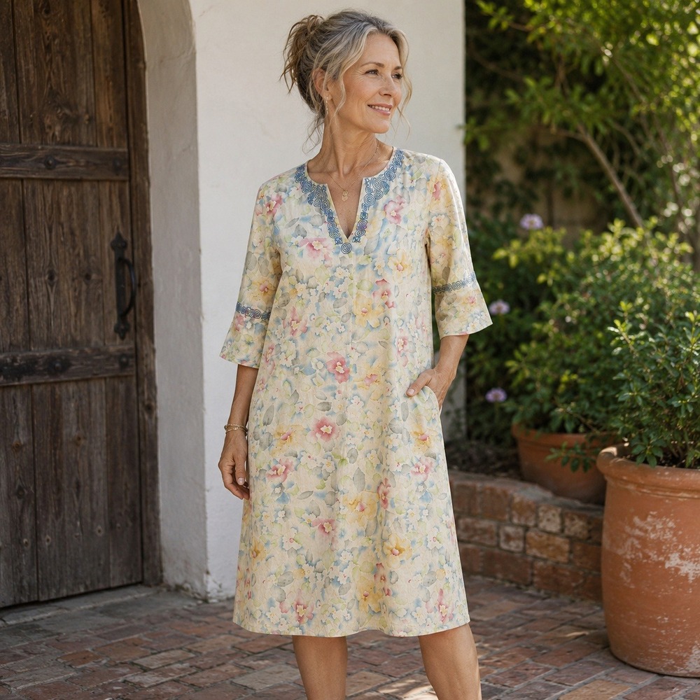 The Territory Ahead Silk Cotton Floral Midi Dress Embroidered Boho S